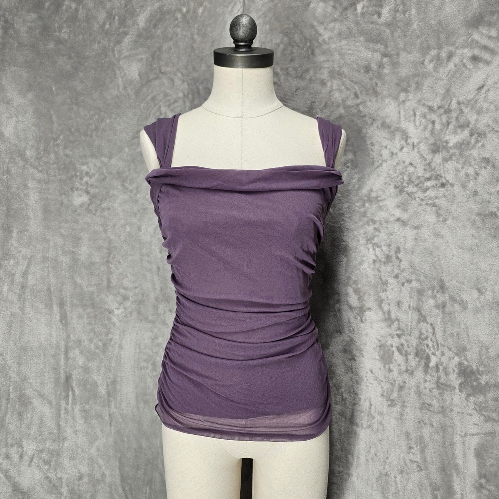 Studio M Top Women M Purple Ruched Mesh‎ Sheer Fairycore Whimsigoth Grunge Y2K